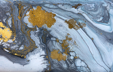 Blue marbling pattern. Golden marble liquid texture.