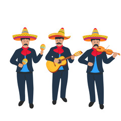 Mariachi. Mexican street band in national costume playing on musical instruments