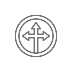 Obraz premium Arrow cross, three-way, different directional arrows symbol line icon.