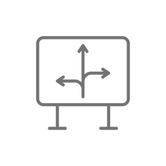 Road sign with different directions, north, west, east, arrows line icon.