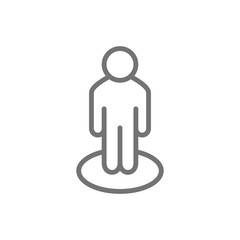Person location in circle, street view, location pin line icon.