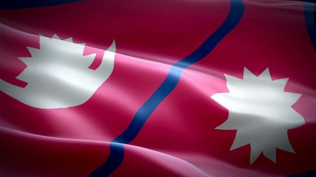 Nepali flag Closeup 1080p Full HD 1920X1080 footage video waving in wind. National Kathmandu 3d Nepali flag waving. Sign of Nepal seamless loop animation. Nepali flag HD resolution Background 1080p