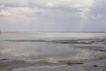 Saline shore of salt lake Baskunchak