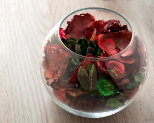 Colorful natural pot pourri with dried seasonal flowers, leaves and spices