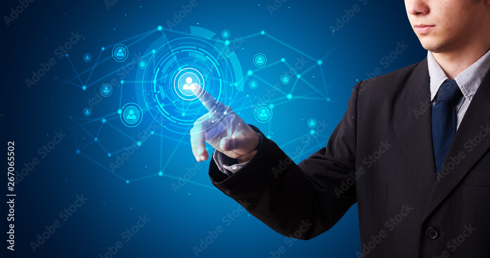 Aufkleber Man touching hologram screen displaying keys and locks