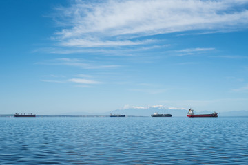 Cargo ships entering Thessaloniki port