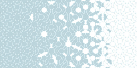 Arabesque vector seamless border. Geometric halftone texture with color tile disintegration or breaking
