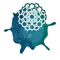 Obraz premium Arabesque round geometric element with watercolor splash. Mandala art design