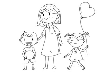 Mother or teacher with little children