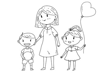 Mother or teacher with little children