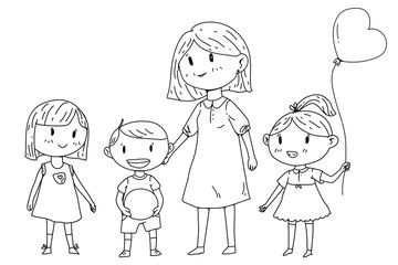 Mother or teacher with little children