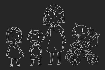 Mother or teacher with little children