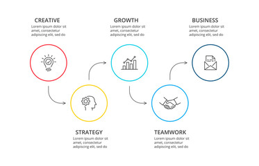 Thin line flat elements for infographic with 5 steps, options, parts or processes. Can be used for presentations banner, workflow layout, process diagram, info graph or flow chart.