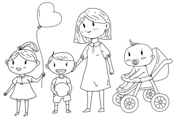 Mother or teacher with little children