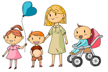 Mother or teacher with little children