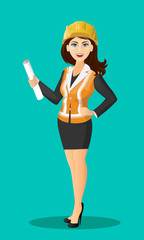 Female builder character in uniform - Vector Illustration