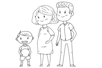 Mother and father with little children. Happy family. Pregnant woman.