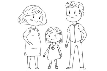 Mother and father with little children. Happy family. Pregnant woman.