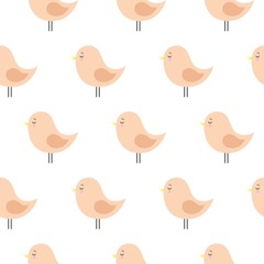Cute orange birds on white background seamless texture