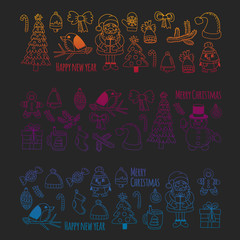 Christmas element in doodle kids drawing style. Vector pattern.