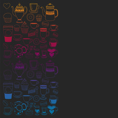 Coffee menu. Vector pattern with cappuccino, espresso. Kitchen, cooking, beverages.