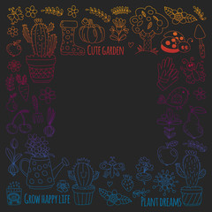 Vector pattern for backgrounds. Cute gardening. Icons for banners.