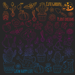 Vector pattern for backgrounds. Cute gardening. Icons for banners.