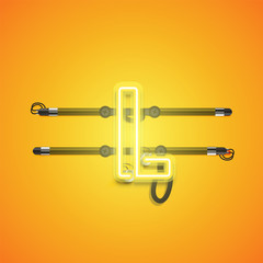 Realistic glowing yellow neon charcter, vector illustration