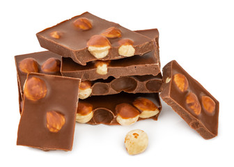 chocolate with nuts isolated on white background
