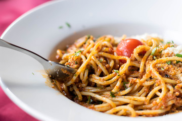 Italian spaghetti in sauce bolognese