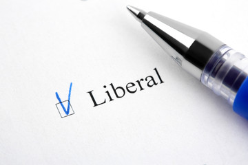 Liberal. Filling in the questionnaire, documents. The checkboxes are filled with a black pen on a white background. Questionnaire, survey.