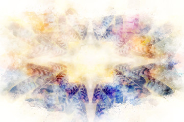 Obraz premium Decorative multicolor feather pattern on abstract background.