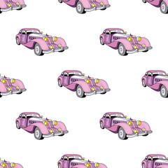 Victorian style vintage retro cars hipster steampunk design  seamless pattern background 