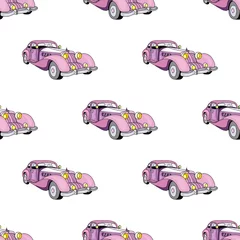 Aluminium Prints Cars Victorian style vintage retro cars hipster steampunk design  seamless pattern background 