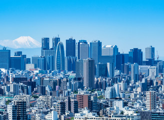 Fototapeta premium Fudżi i drapacze chmur w podcentrum Shinjuku