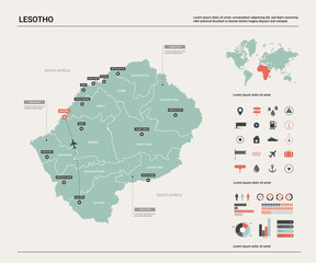 Vector map of Lesotho. High detailed country map with division, cities and capital Maseru. Political map,  world map, infographic elements.
