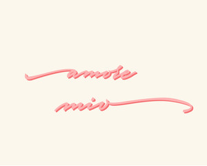 Amore mio Happy Valentine's Day Hand Lettering - Typographical Background Set with ornaments, hearts, ribbon, angel and arrow