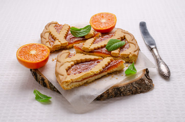 Pieces of sweet cake with jam