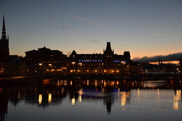 Sweden Stockholm night city street lights at night