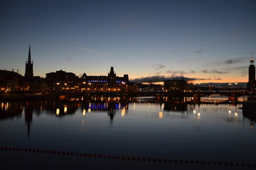 Fototapeta na wymiar Sweden Stockholm night city street lights at night