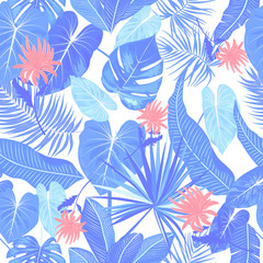 Tropical blue vector seamless pattern.