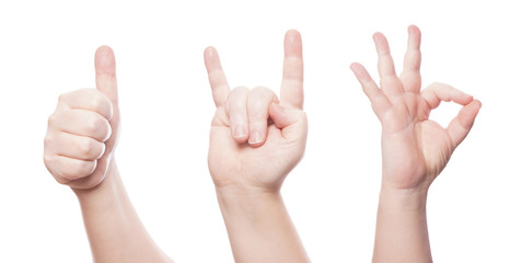 hand gesture set - thumbs up - sign of the horns - ok