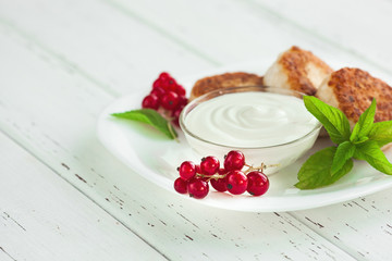 fresh homemade .cheese pancake. Yummy healthy breakfast. low-calorie dessert.