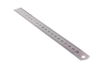 Single metal ruler with digits and scale isolated on white background. Clipping path