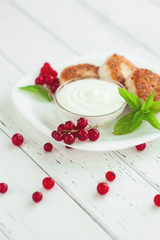 fresh homemade .cheese pancake. Yummy healthy breakfast. low-calorie dessert.