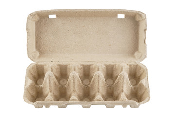 Empty egg carton, box, tray or container isolated on white.