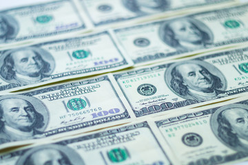 Closeup American dollars banknotes background.