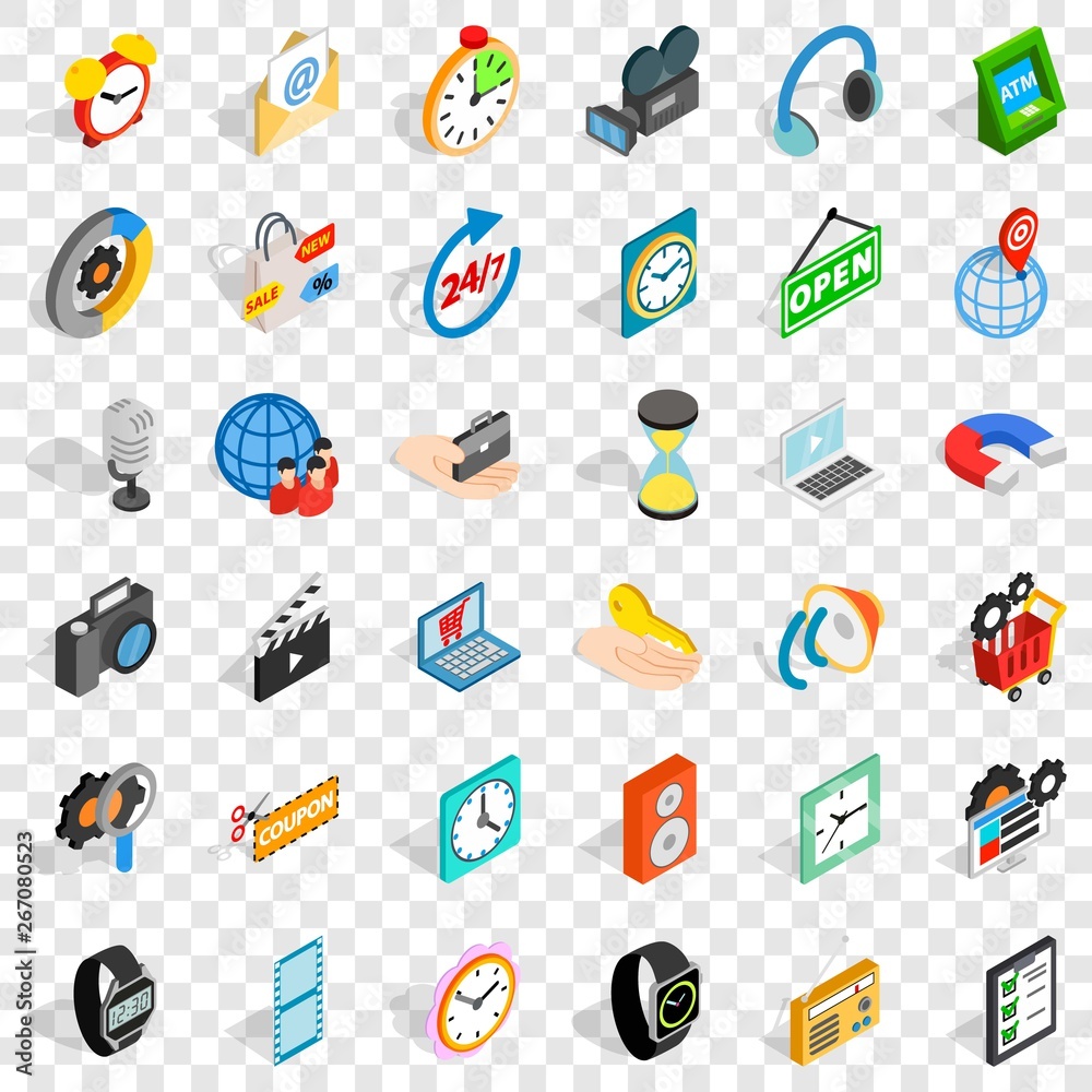 Poster good device icons set. isometric style of 36 good device vector icons for web for any design