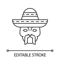 Head with mustache and sombrero linear icon