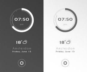 Mobile application interface design. Clock screensaver dark and light options. Vector illustration.